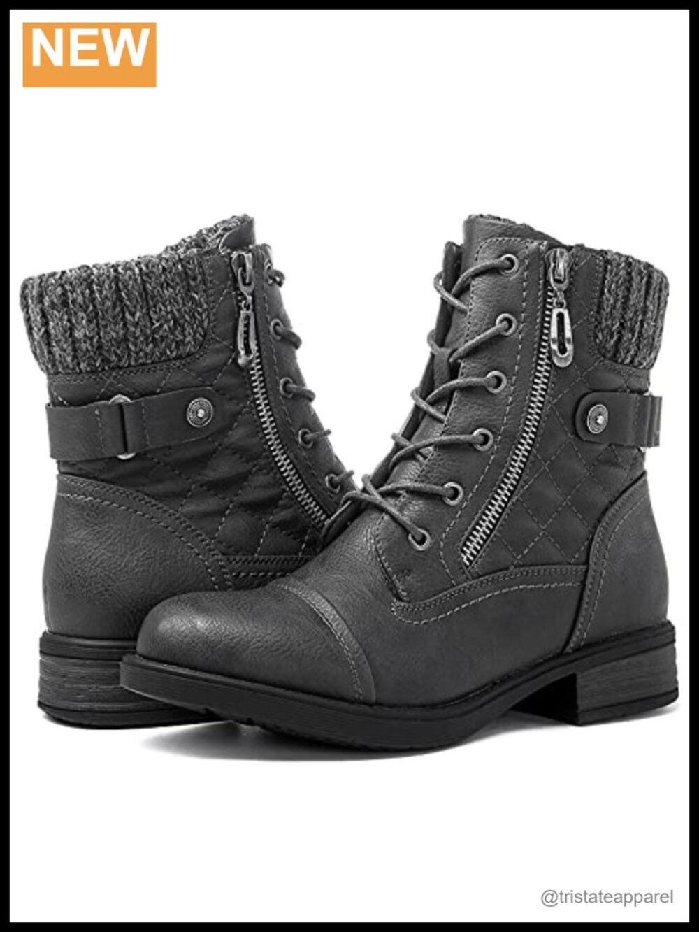 Women's Combat Boots Lace Up Ankle Booties Low Heel Faux Leather